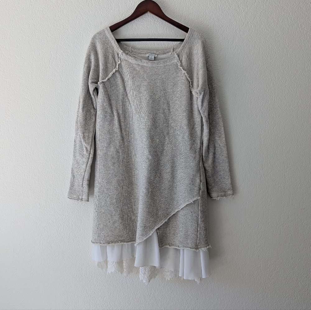Sundance Best Friends Layered Terry Sweatshirt Lace Fringe Dress Oatmeal Size M